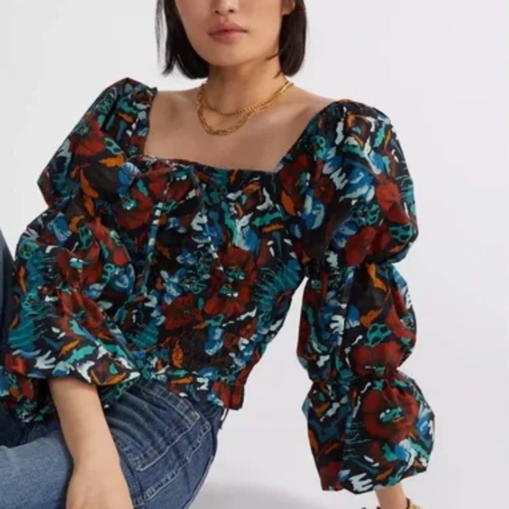 NWT Anthropologie Porridge Red Motif Multi Tiered Boho Poplin Blouse